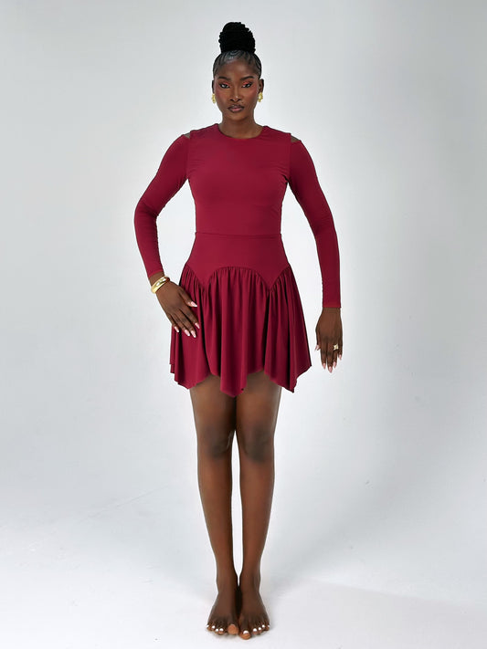 Sa'ida – Open-Back Mini Dress — Dark Maroon